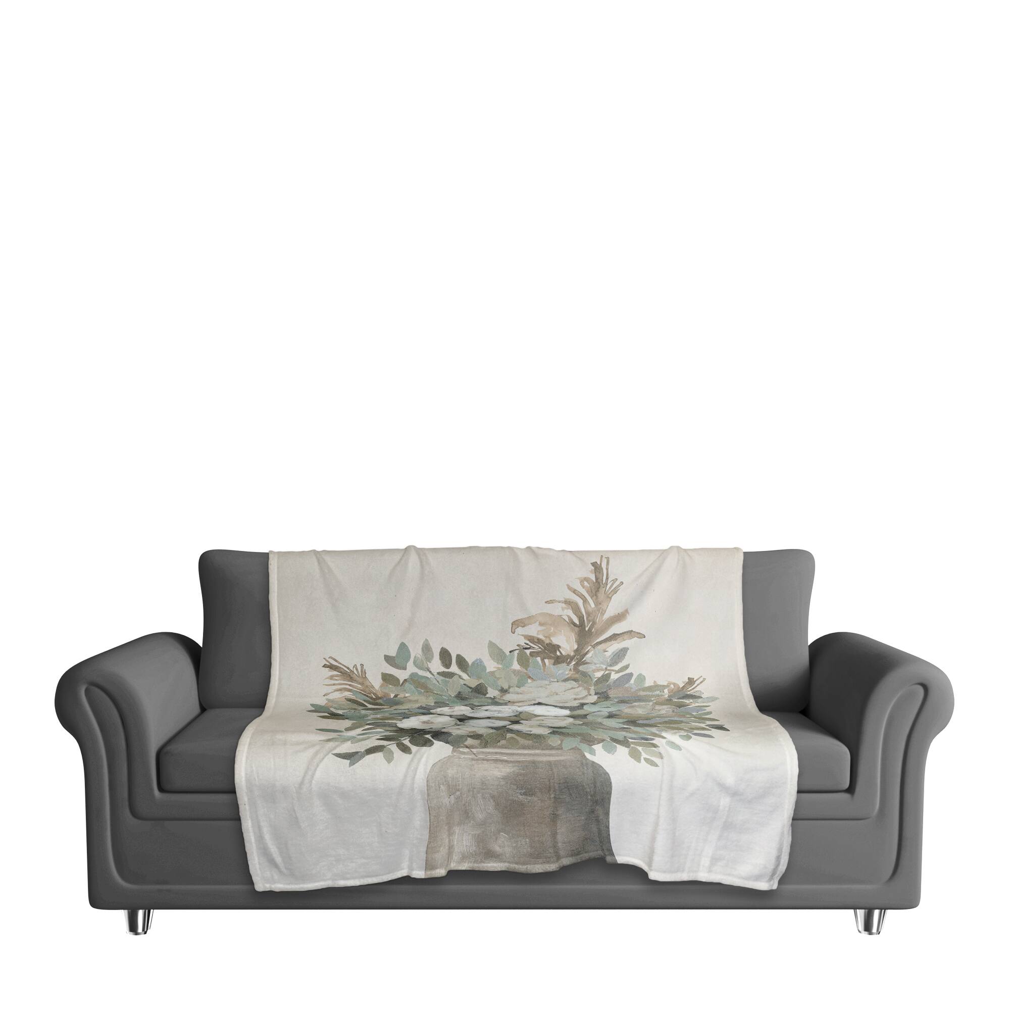 Modern Transitional Flowers 50" x 60" Coral Fleece Blanket